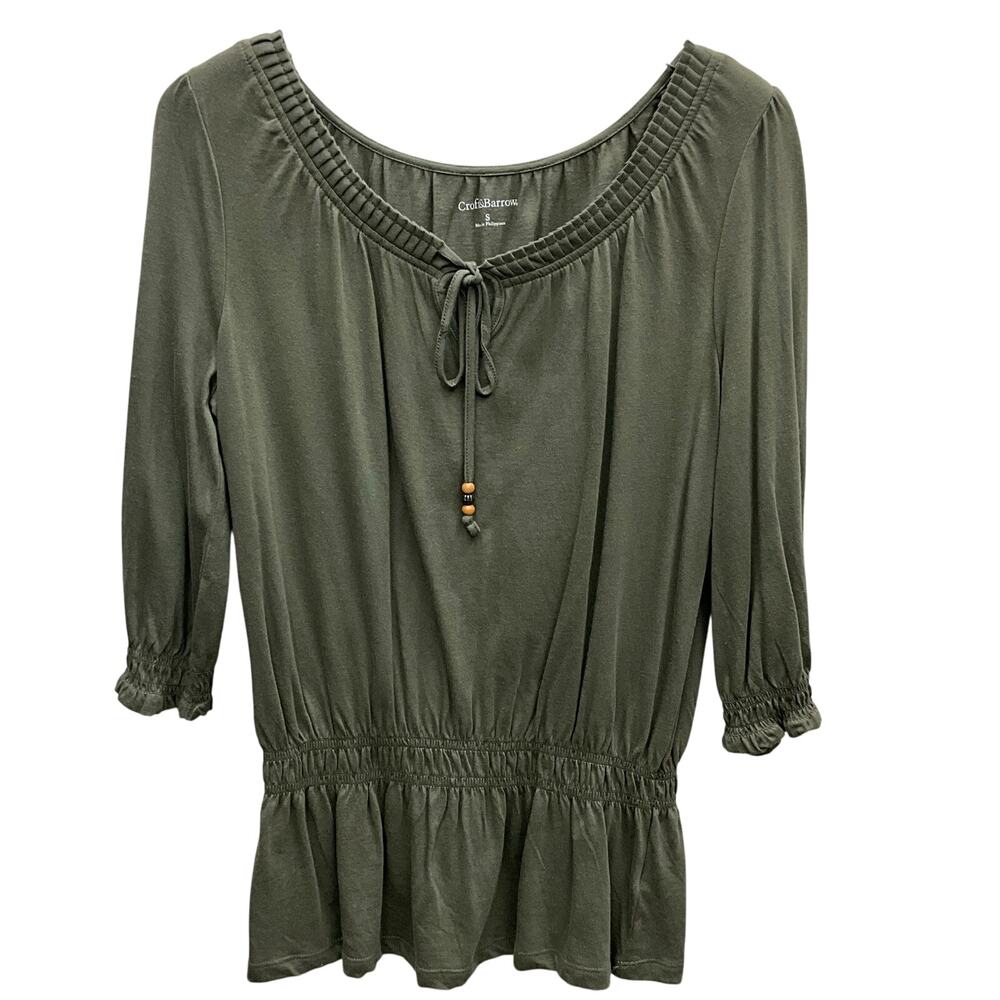 Croft & Barrow Olive Green Peplum Top With Faux Keyhole Neckline Size Small NWT